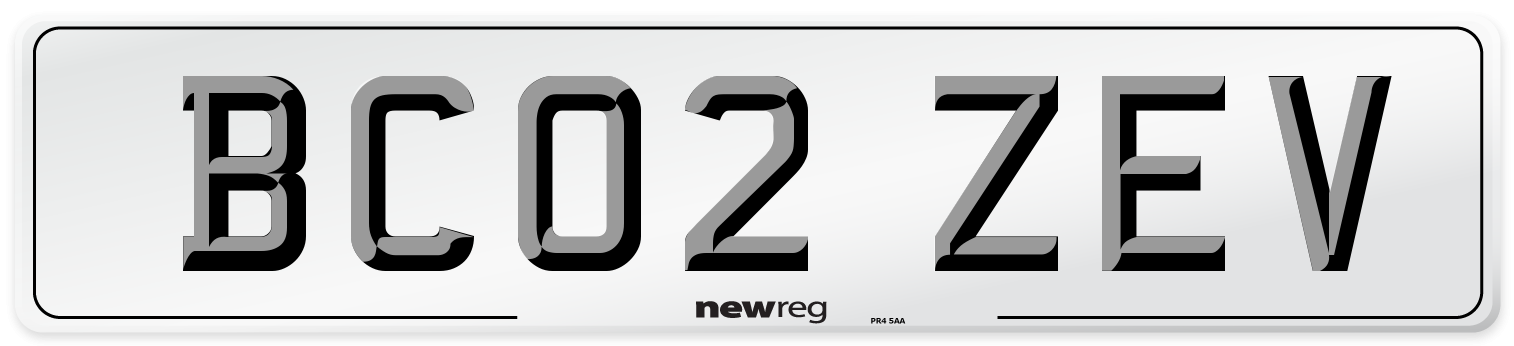 BC02 ZEV Number Plate from New Reg